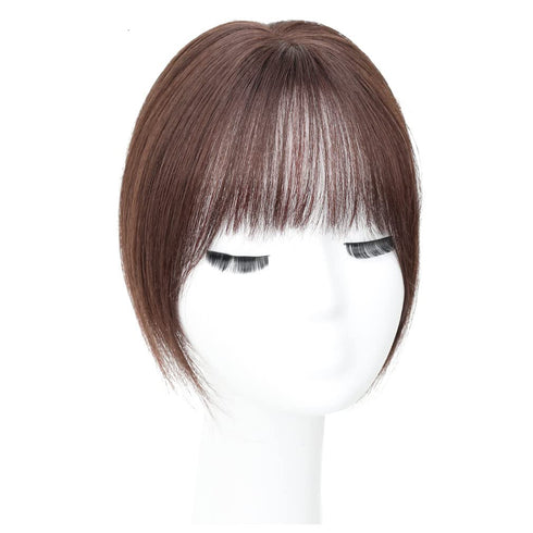 Middle Part Silk Base Human Hair Topper, 7x10cm Clip in Hairpiece with Wispy Fringe, Medium Brown