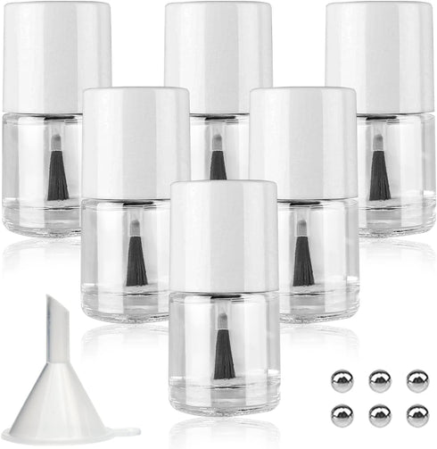 6PCS Empty Nail Polish Bottles with Brush, Refillable DIY Glass Nail Polish Bottles with Funnel & Mixing Balls (10ML,