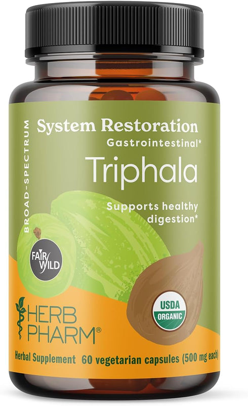 Herb Pharm Certified Organic Fairwild Triphala Capsules - Vegan for Healthy Digestive Support, 60 Count.