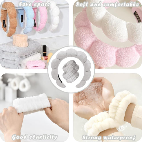 Spa Headbands for Washing Face, Wristband Set, Soft Terry Towel Cloth Hairband for Women (Gray)