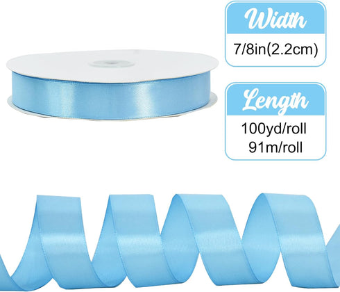 TONIFUL 7/8 Inch x 100yds Sky Blue Satin Ribbon Thin Solid Frabic Ribbons for Gift Wrapping, DIY Crafts Bows, Invitations, Floral Bouquets, Christmas Wedding Party Valentine's Decor by TONIFUL