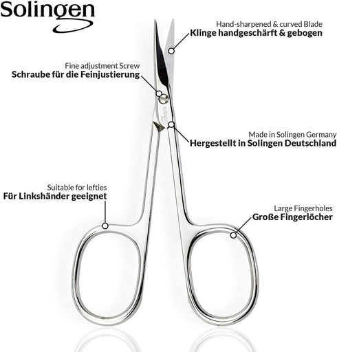 Solingen Cuticle Scissors Germany - Curved Blade, Scissors Germany - Pedicure Beauty Grooming Kit for Eyebrow, Eyelash, Dry Skin - Nail sicssors by MARQUS