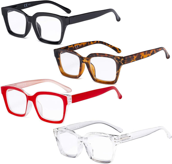 Eyekepper 4 Pack Ladies Reading Glasses, Oversized Square Design for Women