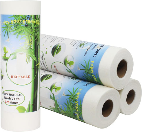 Bamboo Paper Towels Replacement - 4 Rolls, 80 Sheets Heavy Duty Machine Washable Reusable for Kitchen