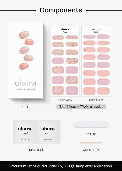 ohora Semi Cured Gel Nail Strips (N Lazy Sunday) - Pink, Patterned, Works with Any UV/LED Lamps