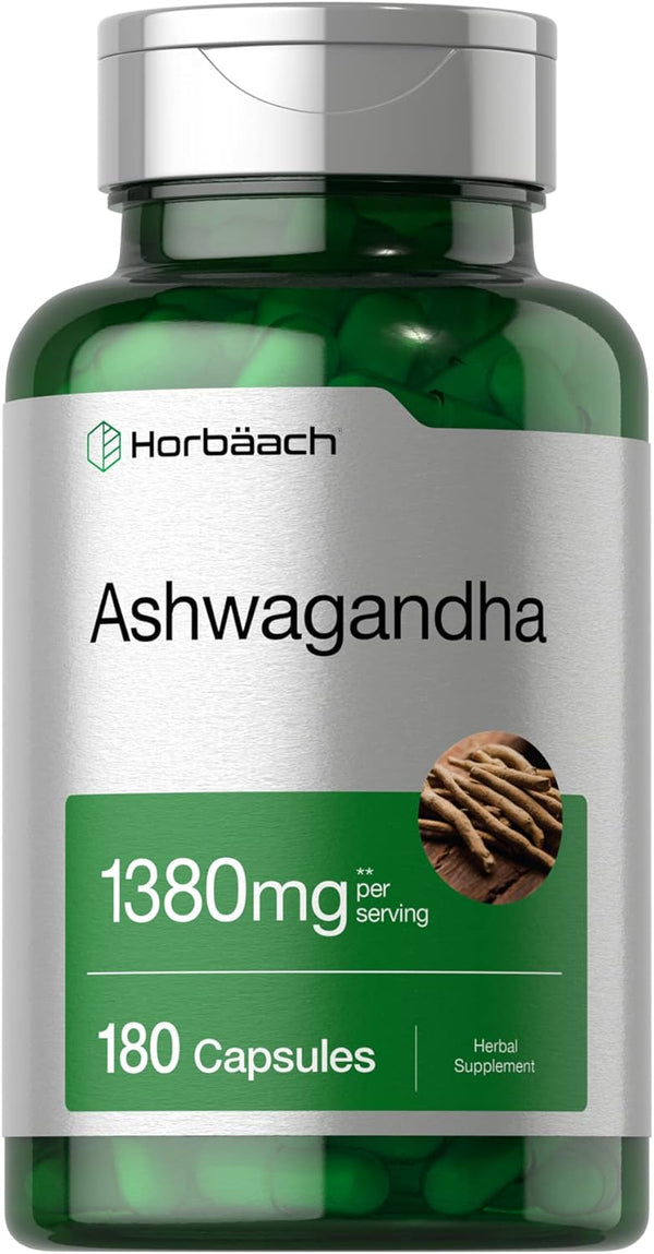 Horbaach Ashwagandha Capsules 1380mg | 180 Count | Non-GMO, Gluten Free Root Extract Supplement