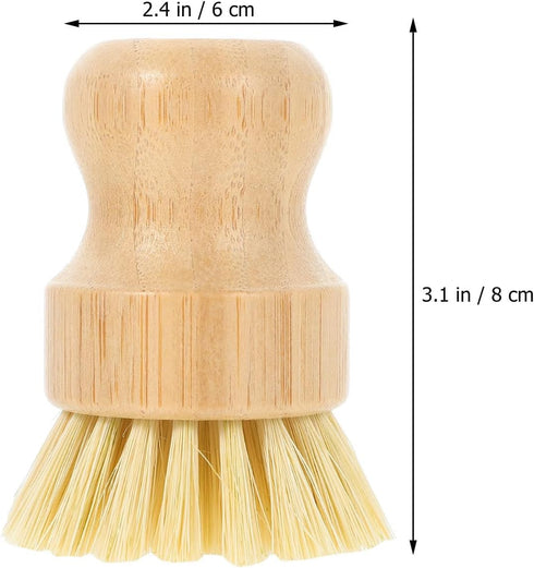 Wok Brush and Multi-Function Vegetable Scrubber, Short Handle Kitchen Pot Brush with Natural Fiber Bristles for Home