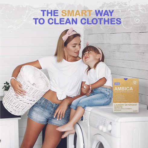 Ambica Travel Laundry Detergent Sheets, 30 Sheets, Non-Toxic, Hypoallergenic, Plant-Based, Up to 60 Loads