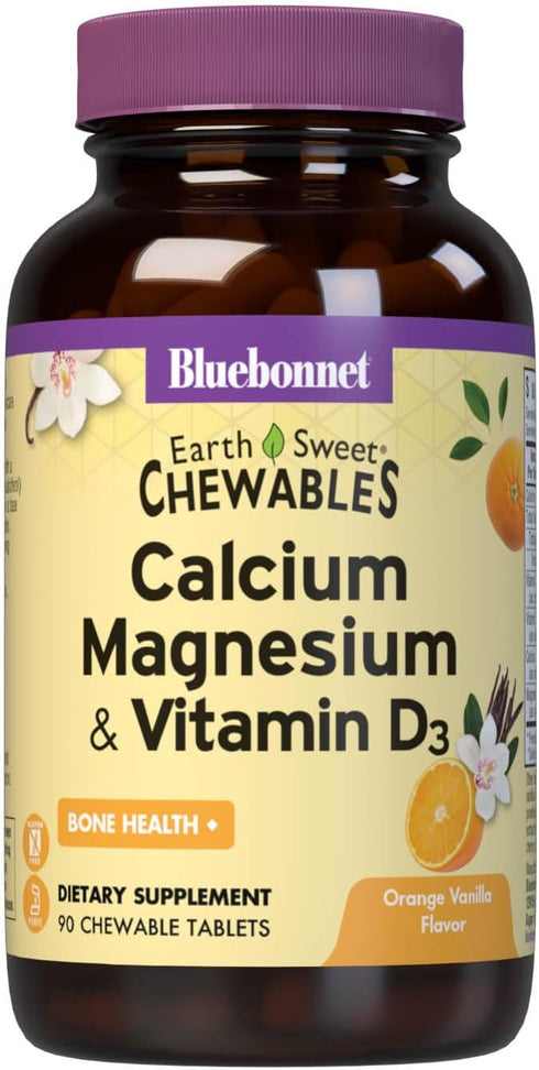 Bluebonnet Nutrition Calcium Magnesium Plus Vitamin D3 Earthsweet, 90 Orange Vanilla Chewable Tablets