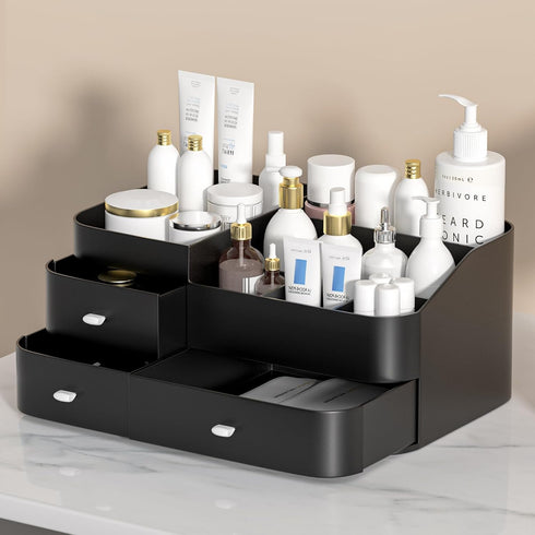 MIUOPUR Makeup Organizer for Vanity - Large Capacity Desk Organizer with Drawers for Cosmetics (Black)