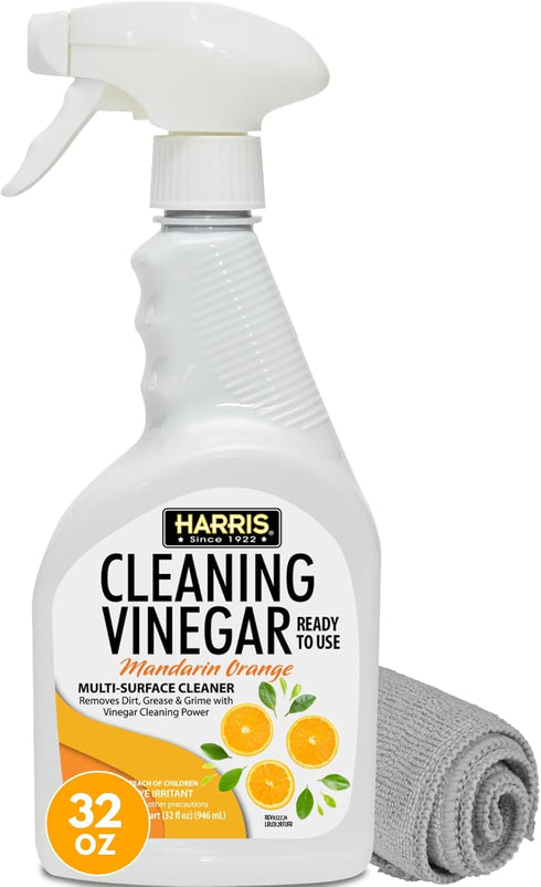 HARRIS Cleaning Vinegar Mandarin Orange Multi-Surface Cleaner (32 oz) with Microfiber Cloth