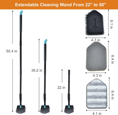 Shower Cleaning Brush with Long Handle, 3 in 1 Tub and Tile Scrubber Brush, 50.4'' Extendable for Bathroom Cleaning