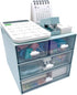 Makeup Organizer, Desk Organizer with 4 Drawers, Vanity Cosmetic Storage Box for Bathroom Counter or Dresser, Blue