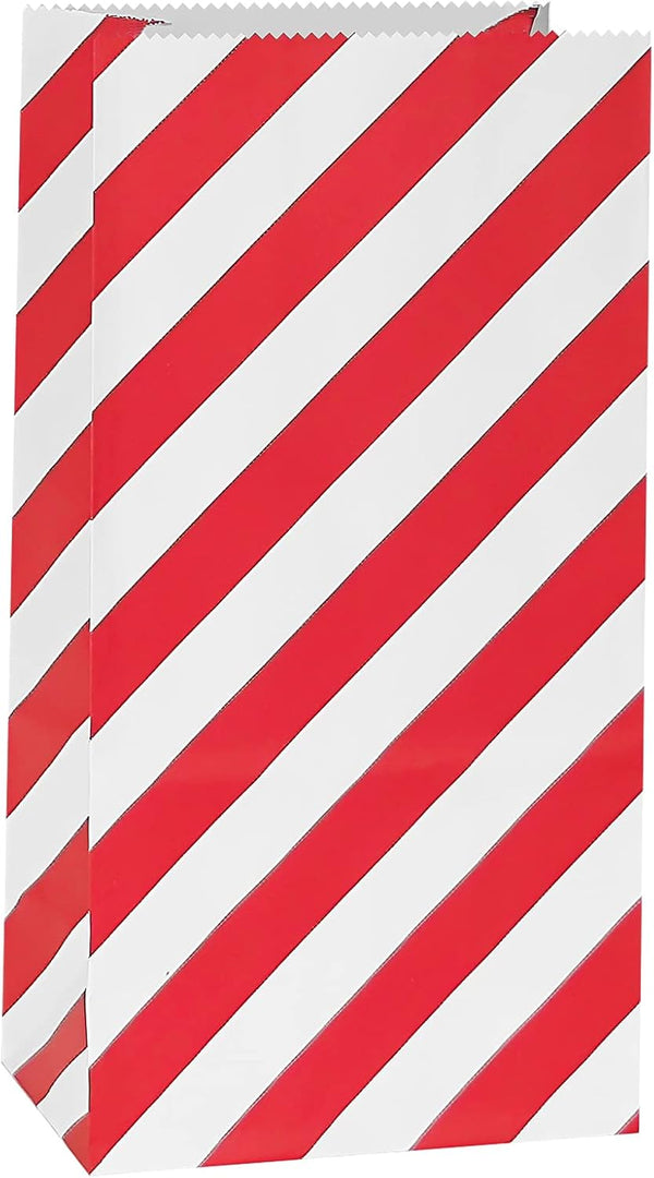 Red Striped Paper Bags, Mini Party Goody Bags for Kids Birthday Party Supplies (50 CT, 3.5×2.3×7 in)