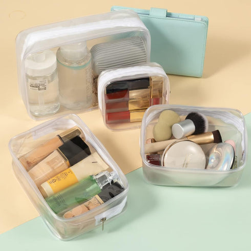 5 Pack Clear Plastic Zippered Toiletry Carry Pouch, TSA Approved Cosmetic Makeup Bag for Vacation and Organizing