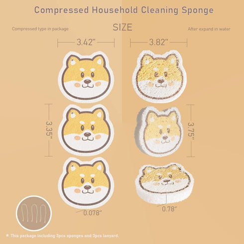 Smile Dog Compressed Cellulose Kitchen Sponges 3 Counts Reusable Kitchen Sponges Pack Natural Cleaning Sponges for Household Cleaning by Vilphel