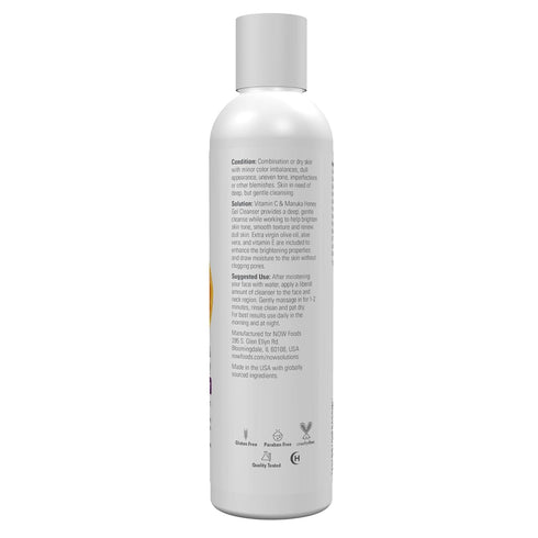 NOW Foods Vitamin C and Manuka Honey Gel Cleanser - 8-Ounce, Brightening System for Healthy Skin