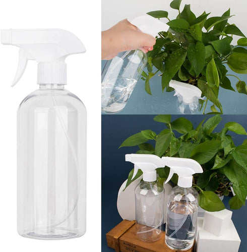 UUJOLY 17 oz Clear Plastic Spray Bottle Trigger, Refillable Container for Water, Essential Oils, Hair, 4 Pack