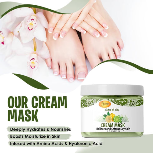 SPA REDI Body and Foot Cream Mask, Lemon and Lime, 16 Oz, Hydrating Pedicure Massage for Tired Feet