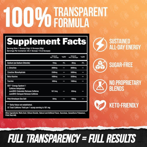 ALPHA LION Core Pre Workout Powder, 30 Servings, Fruit Punch Flavor with Creatine, Beta Alanine, L-Citrulline &