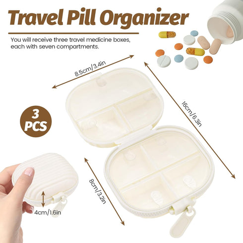 Sekonow 3 Pack 7 Travel Pill Organizer, Compartments Cute Portable Pill Case Small Medicine Organizer Box Vitamin