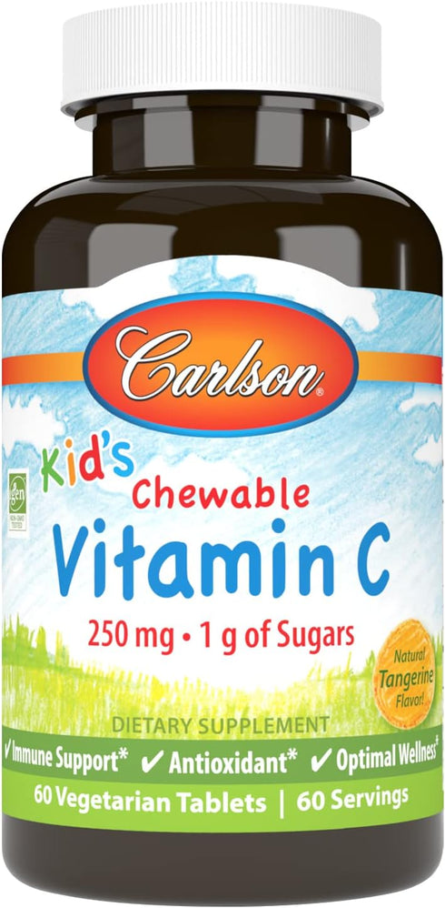 Carlson Kid's Chewable Vitamin C, 250 mg, 60 Vegetarian Tablets, Immune Support, Tangerine