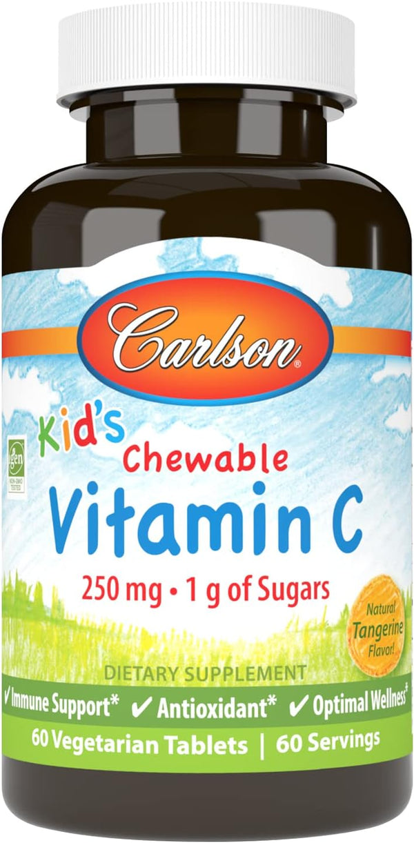 Carlson Kid's Chewable Vitamin C, 250 mg, 60 Vegetarian Tablets, Immune Support, Tangerine