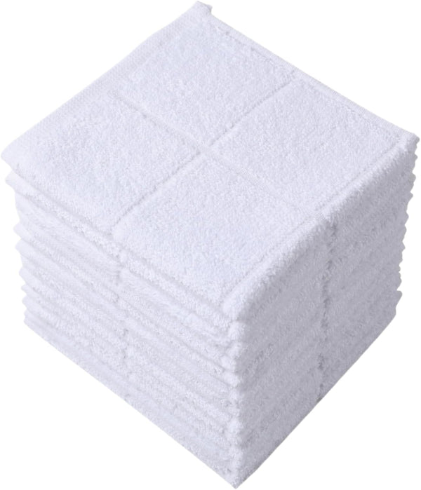 Glynniss 100% Cotton Dishcloths, Highly Absorbent Kitchen Dish Rags (11 x 11 Inches, 12 pcs, White)