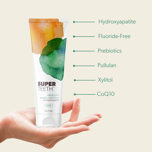 SuperTeeth Prebiotic Mineral Toothpaste for Adults and Kids | Fluoride Free | Antiplaque | Hydroxyapatite | SLS Free |