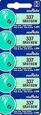 Murata 337 Battery SR416SW 1.55V Silver Oxide Watch Button Cell, 5 Batteries