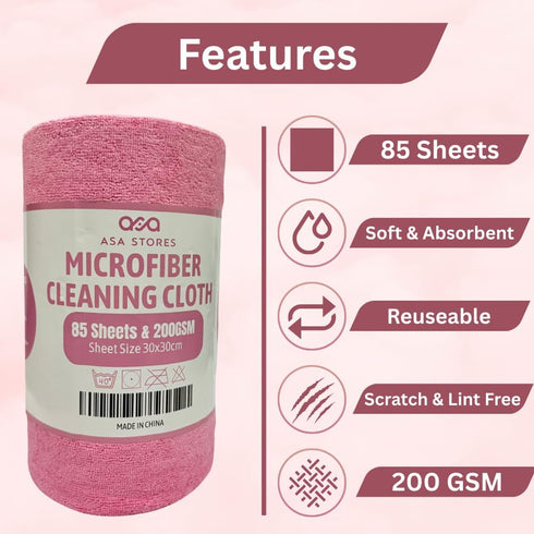 S Store 85 200 ASA Stores Microfiber Cleaning Cloth Roll Sheets, GSM Reusable Paper Towels Roll, Absorbent Microfiber