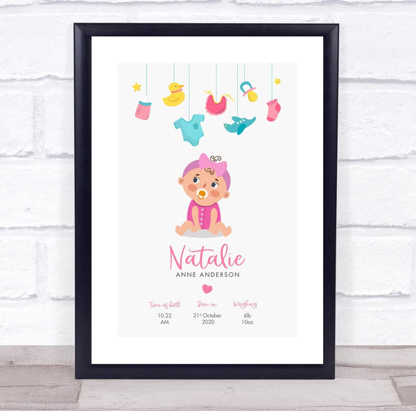 The Card Zoo New Baby Birth Details Christening Nursery Toys Girl Keepsake Gift Print