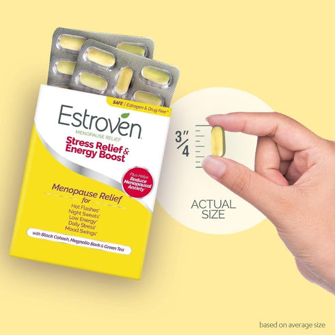 Estroven Stress Relief & Energy Boost for Menopause Relief, 28 Ct. - Drug-Free and Gluten-Free
