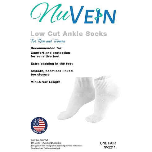 NuVein Padded Low Cut Socks, X-Small, 8-15 mmHg Light Compression, Cushioned Ankle Length for Sensitive Feet