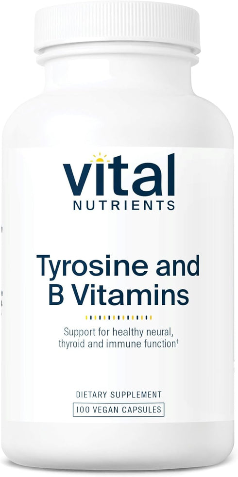 Vital Nutrients Tyrosine and B Vitamins, Thyroid, Immune, Nerve Support Formula, 100 Capsules