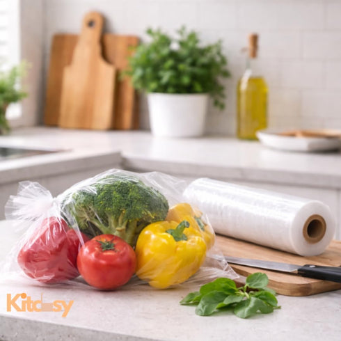Kitchsy 18x24 250 Count (3) Produce Bags Roll, Clear Plastic Food Bags for Fruits, Veggies, Bread, Grocery Shopping
