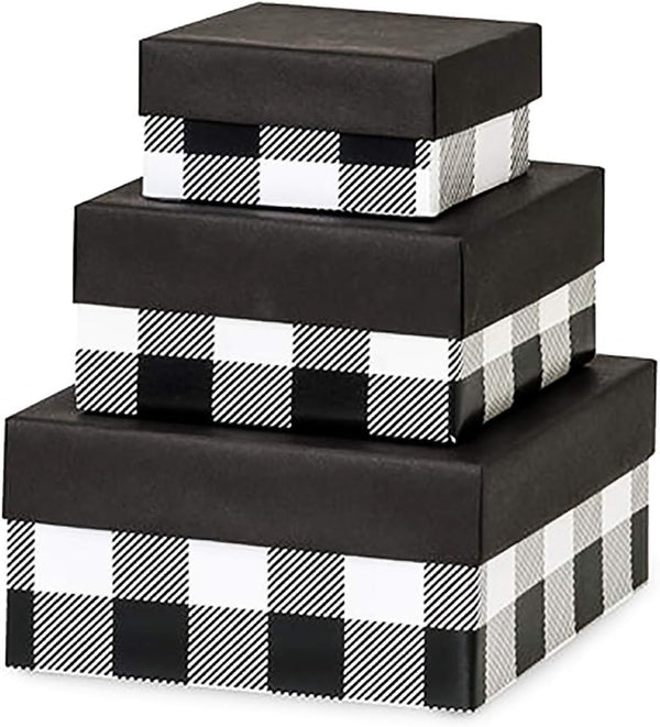 Made in USA Recycled Paper Kraft Boxes – Nested Squared Boxes with Lids, 3.25”, 4.25” & 5.25” (Small Set of 3 - Black
