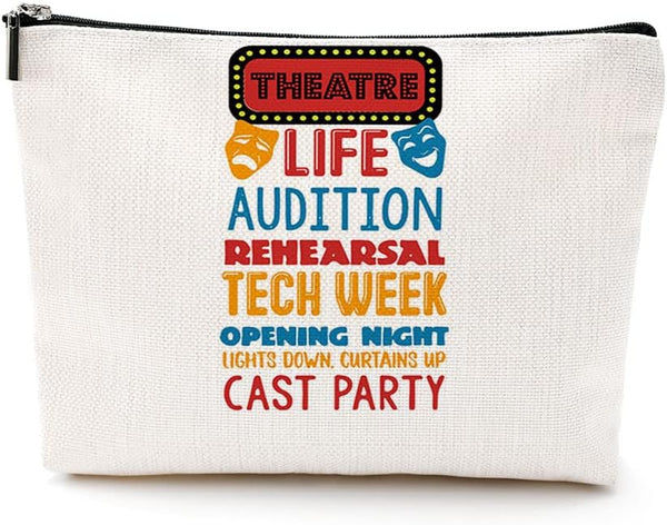 Theatre Life Cosmetic Bag Pouch for Musical Theatre Drama Lover Gifts, Comedy Tragedy Mask Bag for Women