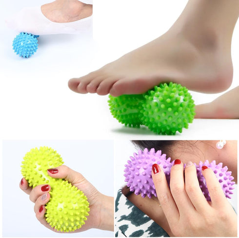 SquEqu 2 Pack Peanut Massage Ball Roller Spiky Double Lacrosse Balls Trigger Point for Stress Reflexology Foot Muscle