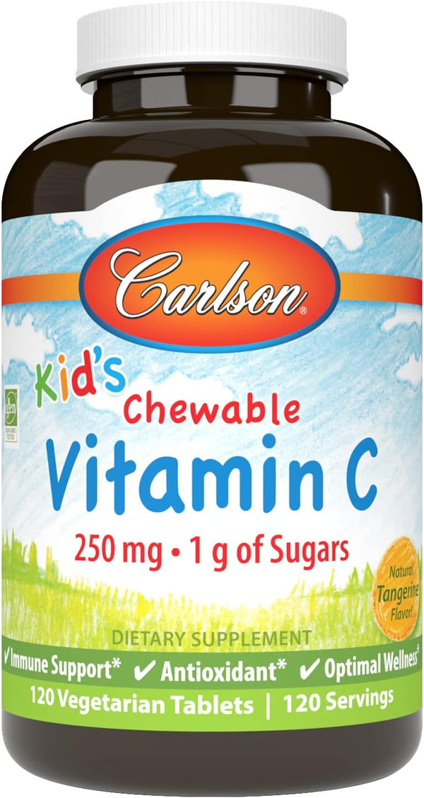 Carlson Kid's Chewable Vitamin C - 250 mg, Immune Support & Optimal Wellness, Antioxidant, Tangerine, 120 Vegetarian