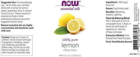 NOW Foods Lemon Oil, 4 Fluid Ounce + 1 Glass Dropper