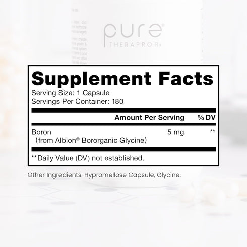 Pure TheraPro Rx Bio Boron 5mg/Capsule, 180 Capsules - Vegan Bororganic Glycine Boron Supplements for Men & Women,