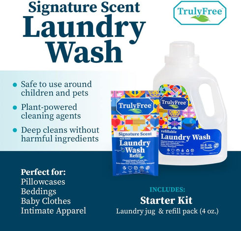Laundry Detergent for Sensitive Skin, Plant-Based, Gentle & Safe for Baby Clothes, 50 Loads, Includes 1 Refillable