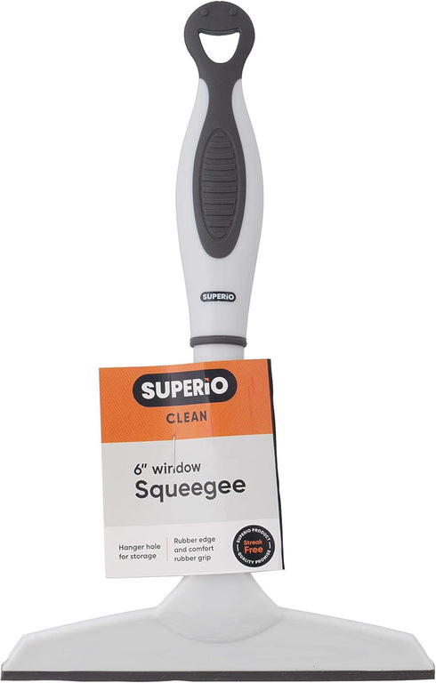 Superio Rubber Squeegee, Streak Free All Purpose Window Squeegee with Comfort Grip Handle and Hanging Hook (Grey, 6