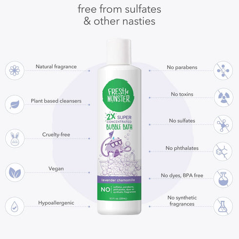 Fresh Monster Kids Foaming Bubble Bath, Hypoallergenic Natural for Kids & Toddlers, Soothing Lavender