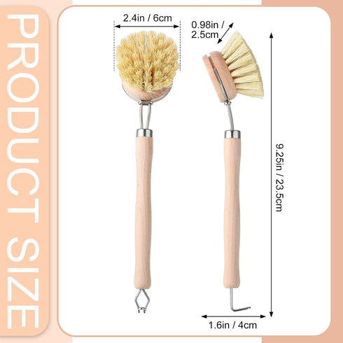 Maxdot 10 2 Inch Pcs Kitchen Dish Brush with Beechwood Handle Natural Wooden Handle Scrub Brush Fiber Bristles Dish
