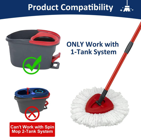Mop Handle and Mop Base Replacements, 2 Microfiber Mop Head Refills for O Ceda EasyWring 1-Tank Spin Mop System
