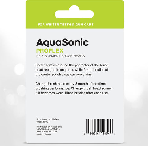 AquaSonic Proflex Replacement Brush Heads, Compatible with Many AquaSonic Toothbrush Handles, 3 Pack, White