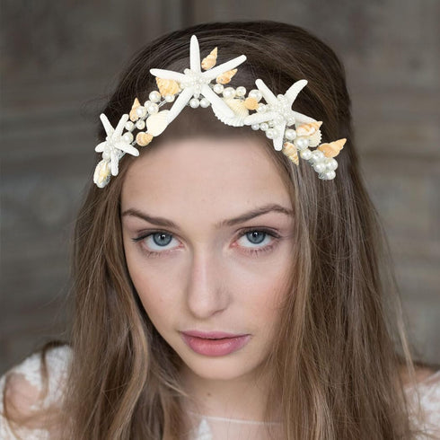 Unicra Starfish Crown and Tiaras, Silver Pearl Bridal Headband Beach Headpiece for Women and Girls