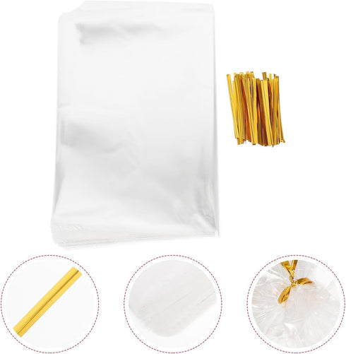 Packaging 100 Sets Gusseted Bread Bags Poly Bread Wrappers with Self-seal Adhesive for Bakery Loaf and Dessert Storage